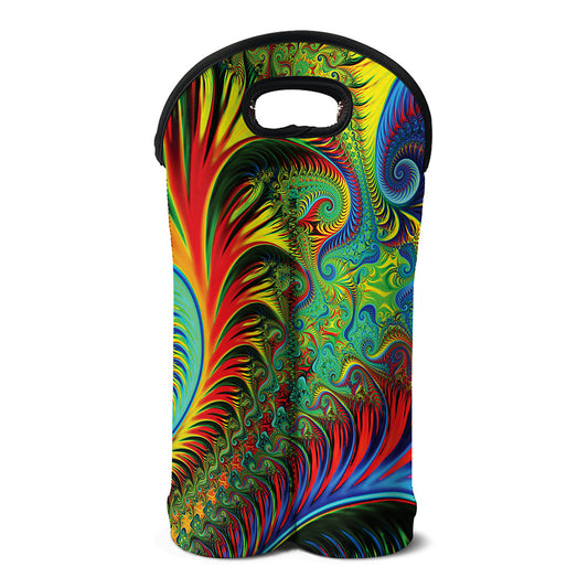 Psychedelic Fractal Print Double Neoprene Wine Tote