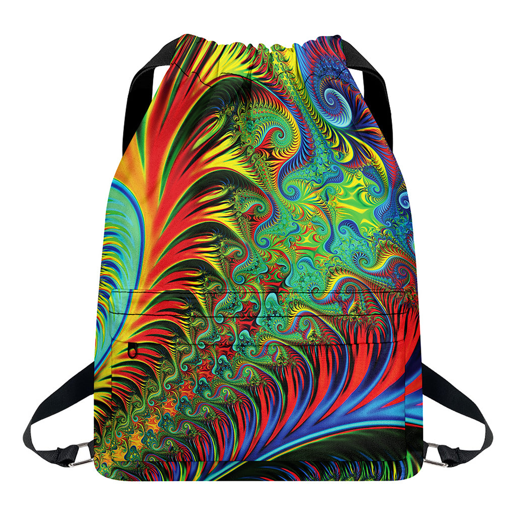 Psychedelic Fractal Print Drawstring Backpack