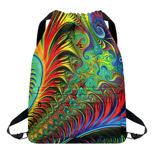 Psychedelic Fractal Print Drawstring Backpack