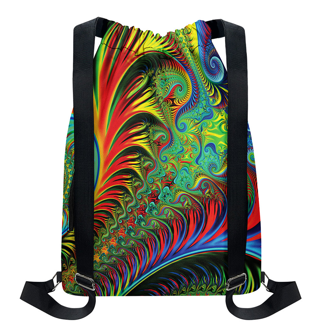 Psychedelic Fractal Print Drawstring Backpack
