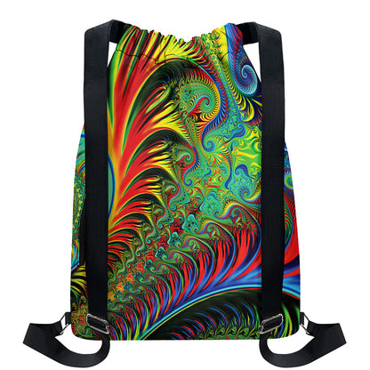 Psychedelic Fractal Print Drawstring Backpack