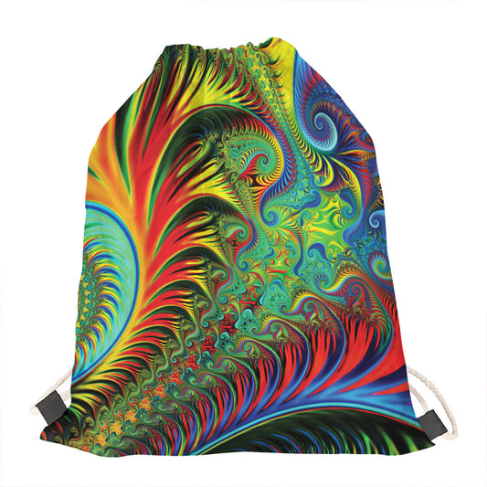 Psychedelic Fractal Print Drawstring Bag