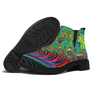 Psychedelic Fractal Print Flat Ankle Boots