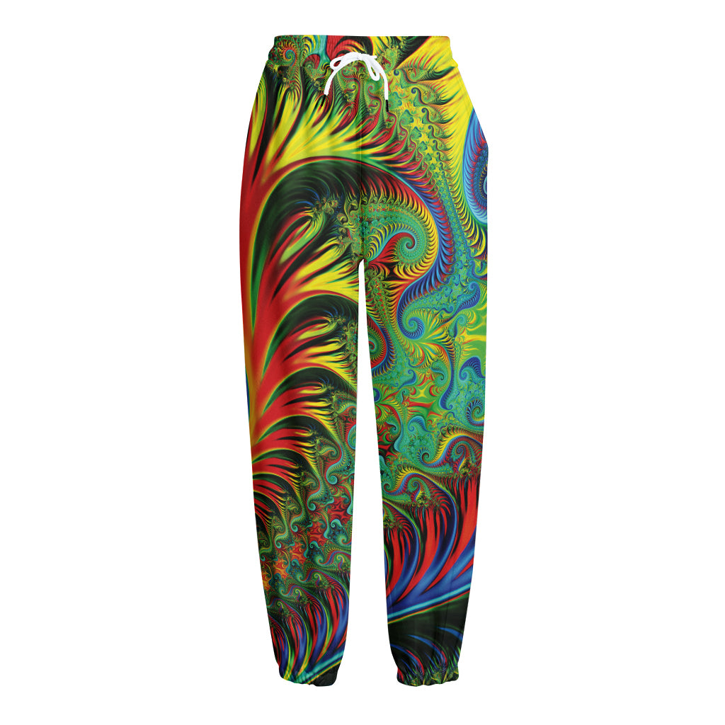 Psychedelic Fractal Print Fleece Lined Knit Pants