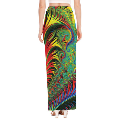 Psychedelic Fractal Print High Slit Maxi Skirt