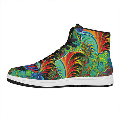 Psychedelic Fractal Print High Top Leather Sneakers