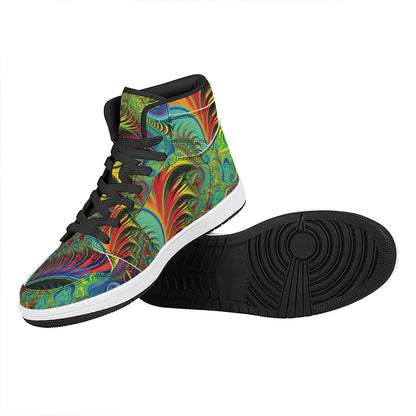 Psychedelic Fractal Print High Top Leather Sneakers