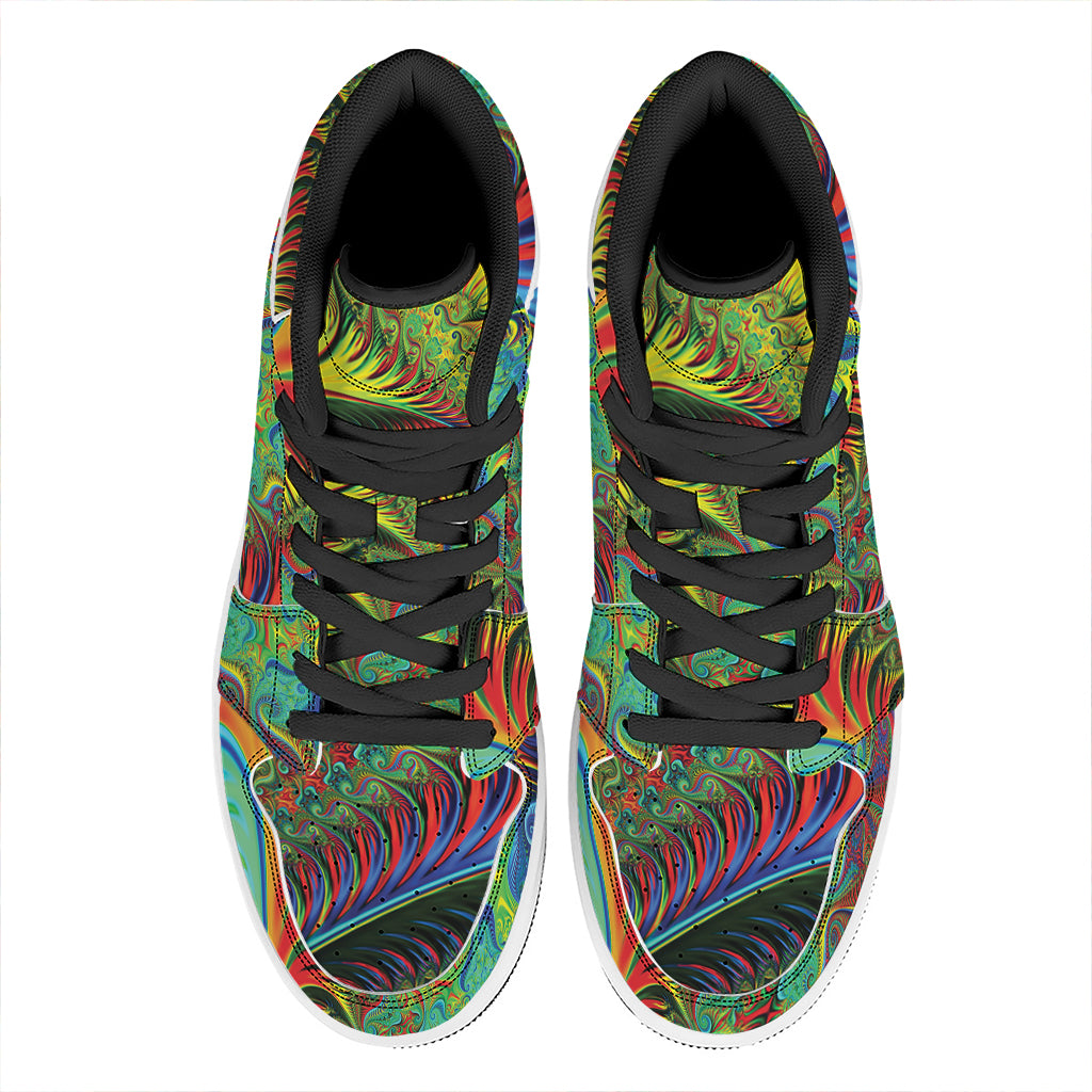 Psychedelic Fractal Print High Top Leather Sneakers