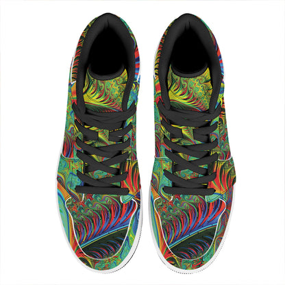 Psychedelic Fractal Print High Top Leather Sneakers