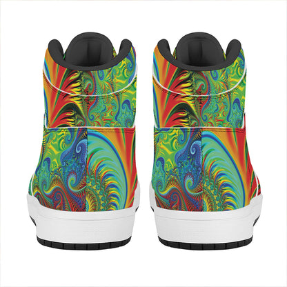 Psychedelic Fractal Print High Top Leather Sneakers
