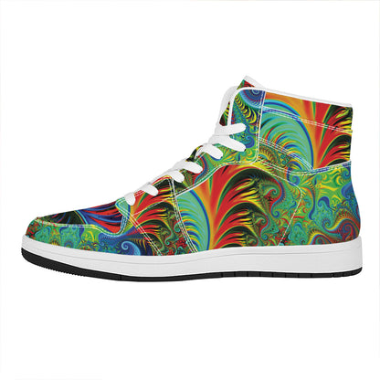 Psychedelic Fractal Print High Top Leather Sneakers