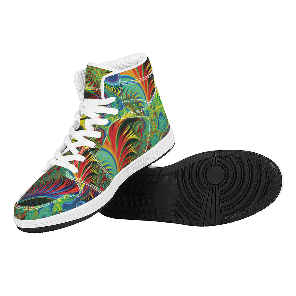 Psychedelic Fractal Print High Top Leather Sneakers