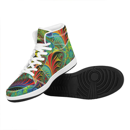 Psychedelic Fractal Print High Top Leather Sneakers