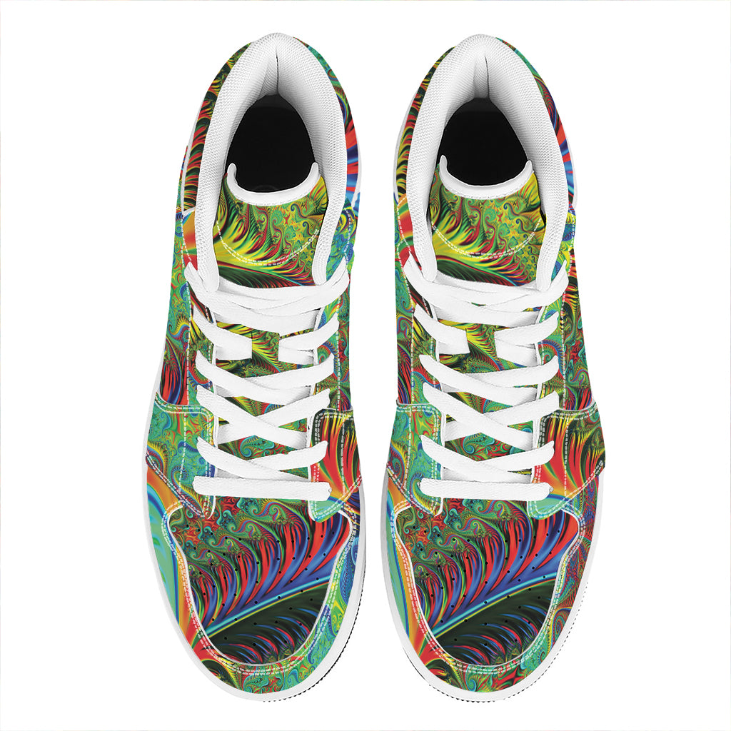 Psychedelic Fractal Print High Top Leather Sneakers