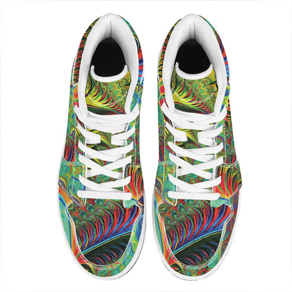 Psychedelic Fractal Print High Top Leather Sneakers