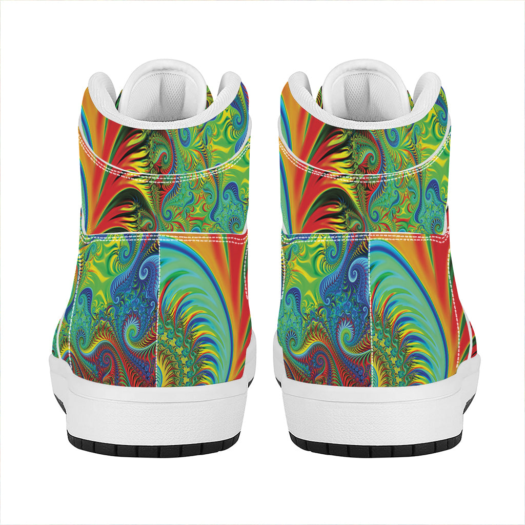 Psychedelic Fractal Print High Top Leather Sneakers