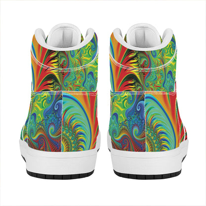Psychedelic Fractal Print High Top Leather Sneakers