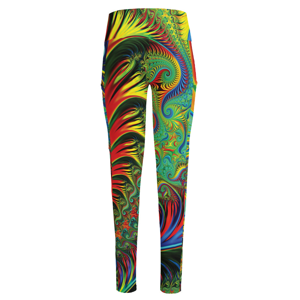 Psychedelic Fractal Print High-Waisted Pocket Leggings