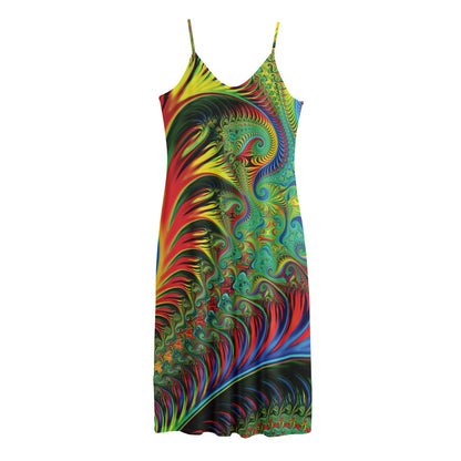Psychedelic Fractal Print Jersey Midi Cami Dress