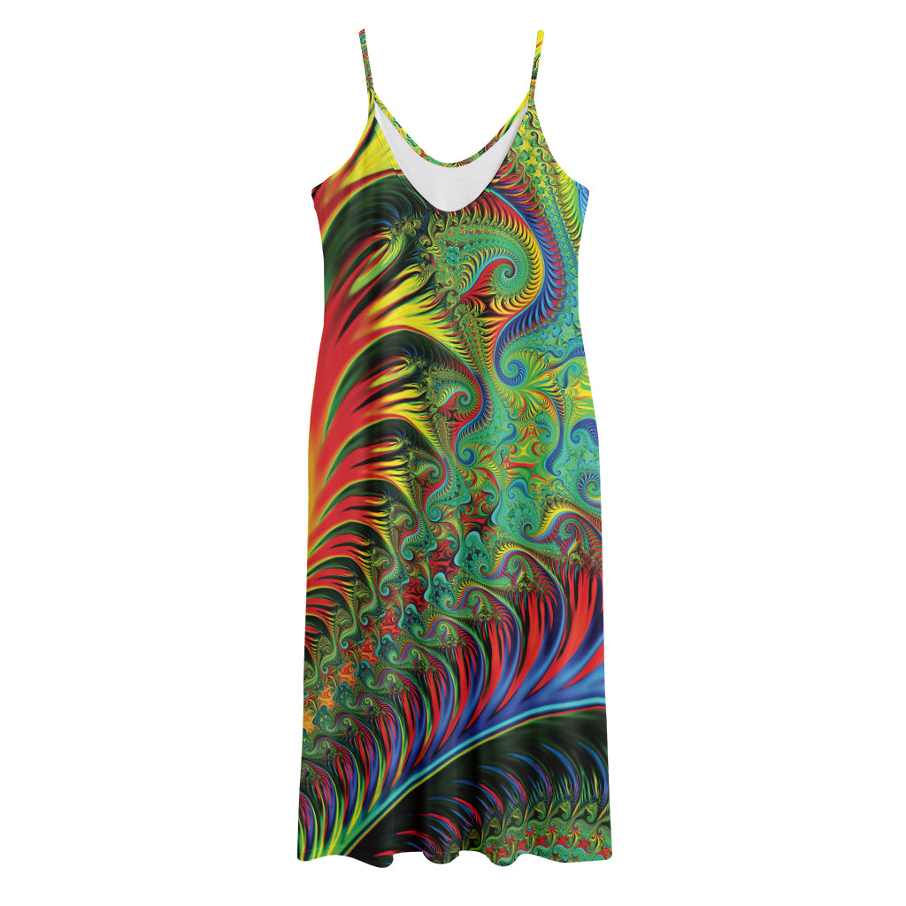Psychedelic Fractal Print Jersey Midi Cami Dress