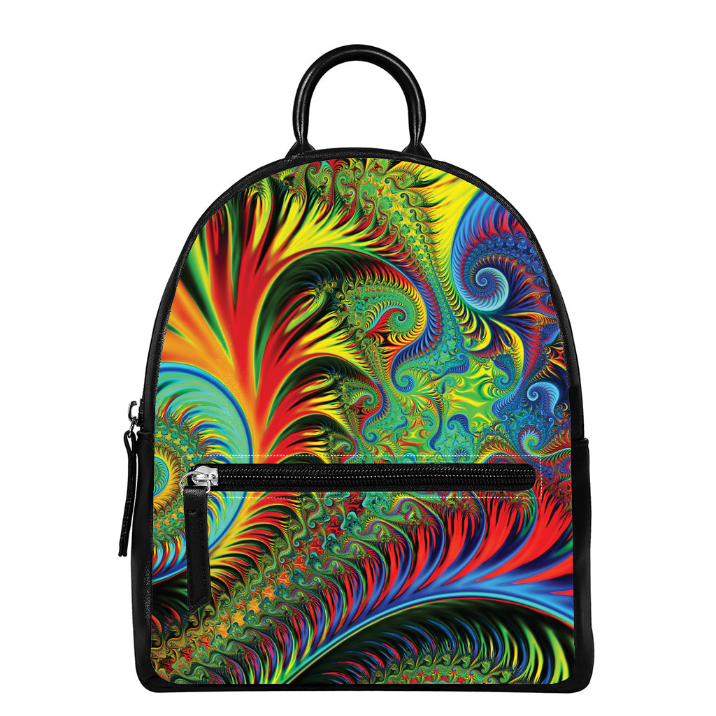 Psychedelic Fractal Print Leather Backpack