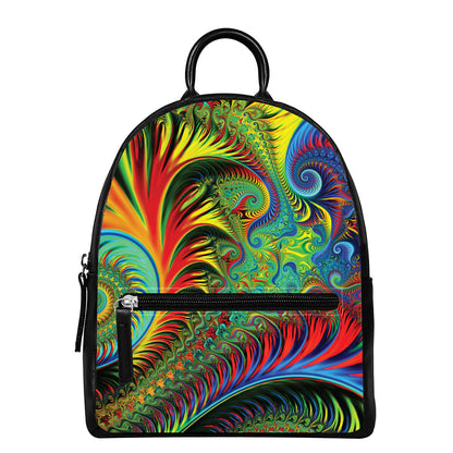 Psychedelic Fractal Print Leather Backpack