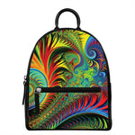 Psychedelic Fractal Print Leather Backpack