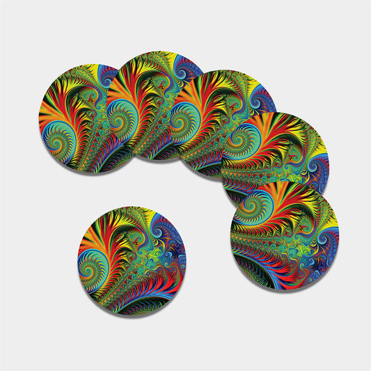 Psychedelic Fractal Print Leather Coaster Set