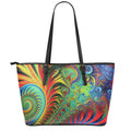 Psychedelic Fractal Print Leather Tote Bag With Zipper