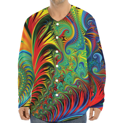 Psychedelic Fractal Print Long Sleeve Baseball Jersey