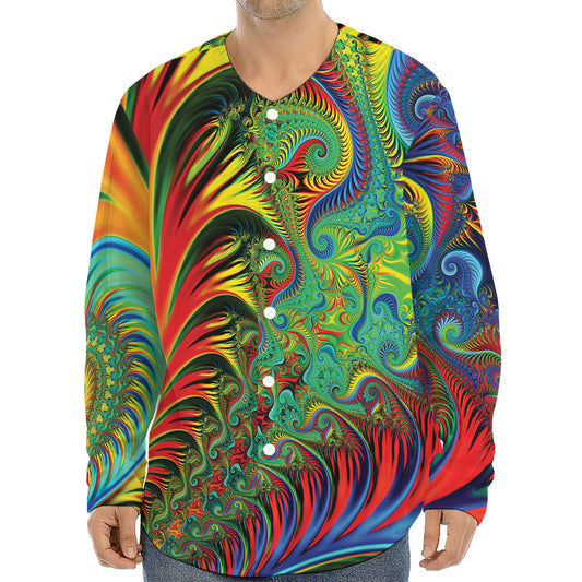 Psychedelic Fractal Print Long Sleeve Baseball Jersey
