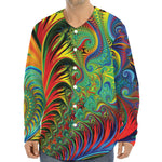 Psychedelic Fractal Print Long Sleeve Baseball Jersey