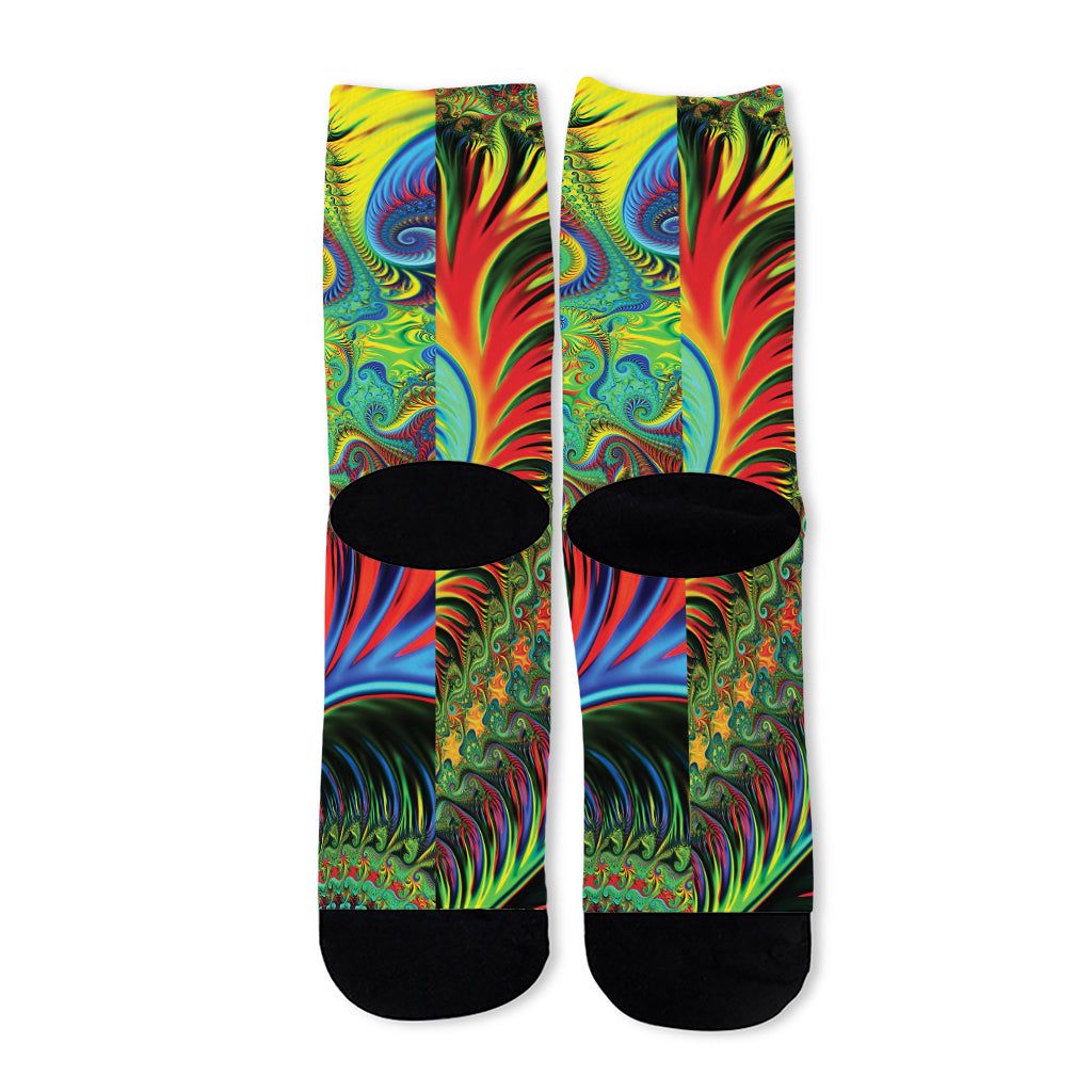 Psychedelic Fractal Print Long Socks