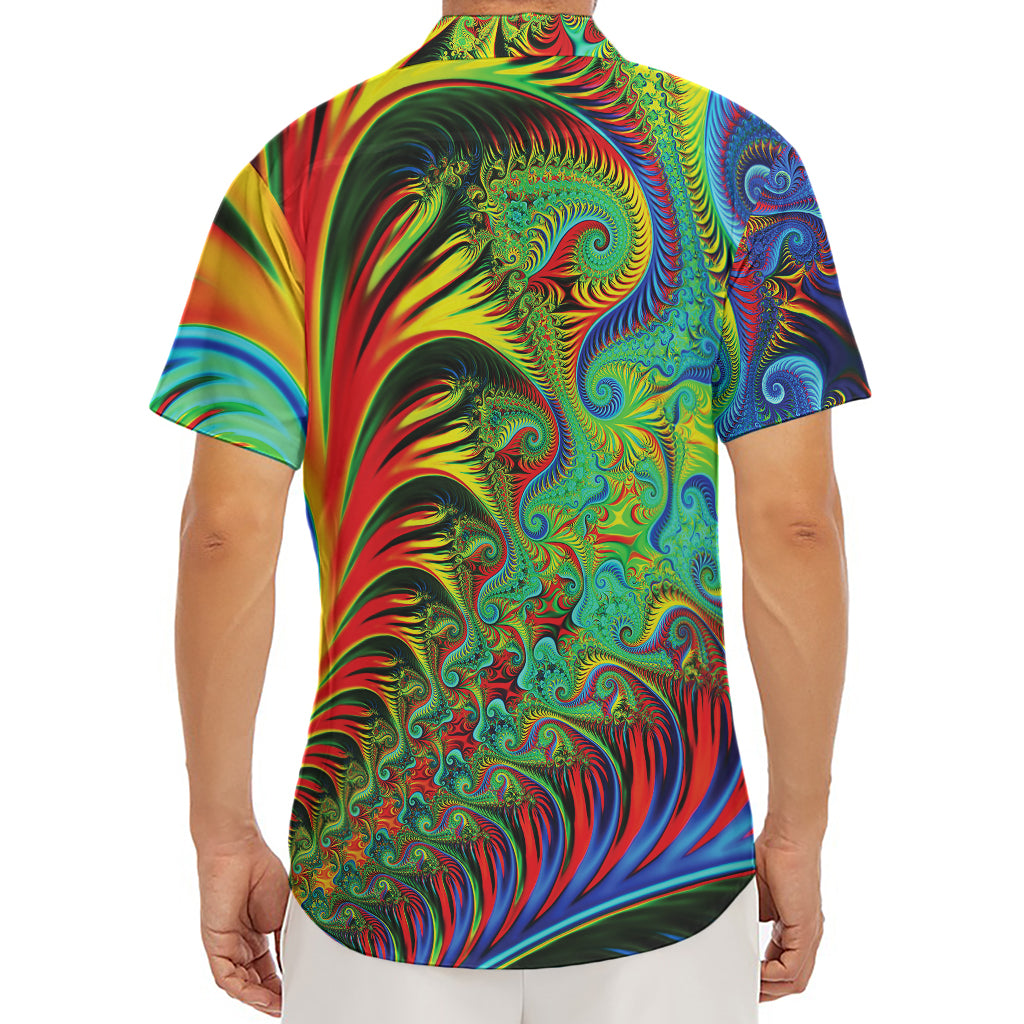 Psychedelic Fractal Print Men's Deep V-Neck Shirt