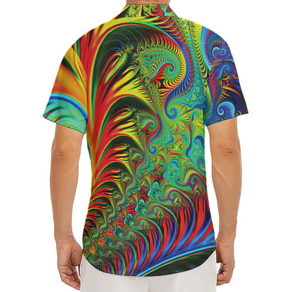 Psychedelic Fractal Print Men's Deep V-Neck Shirt