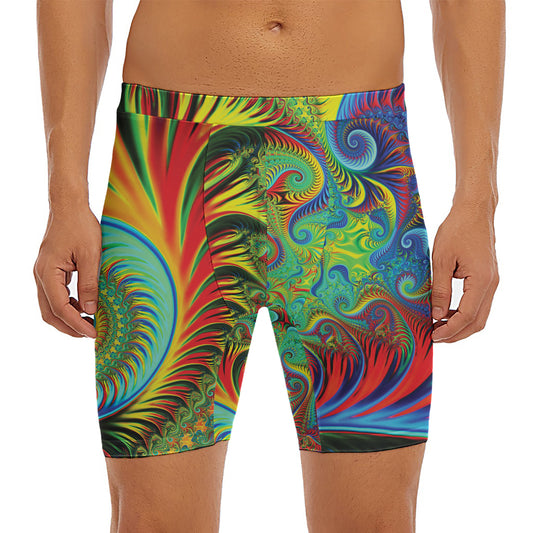 Psychedelic Fractal Print Men's Long Boxer Briefs