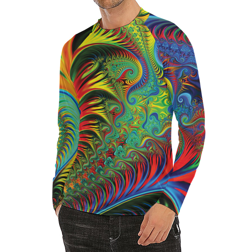 Psychedelic Fractal Print Men's Long Sleeve Rash Guard