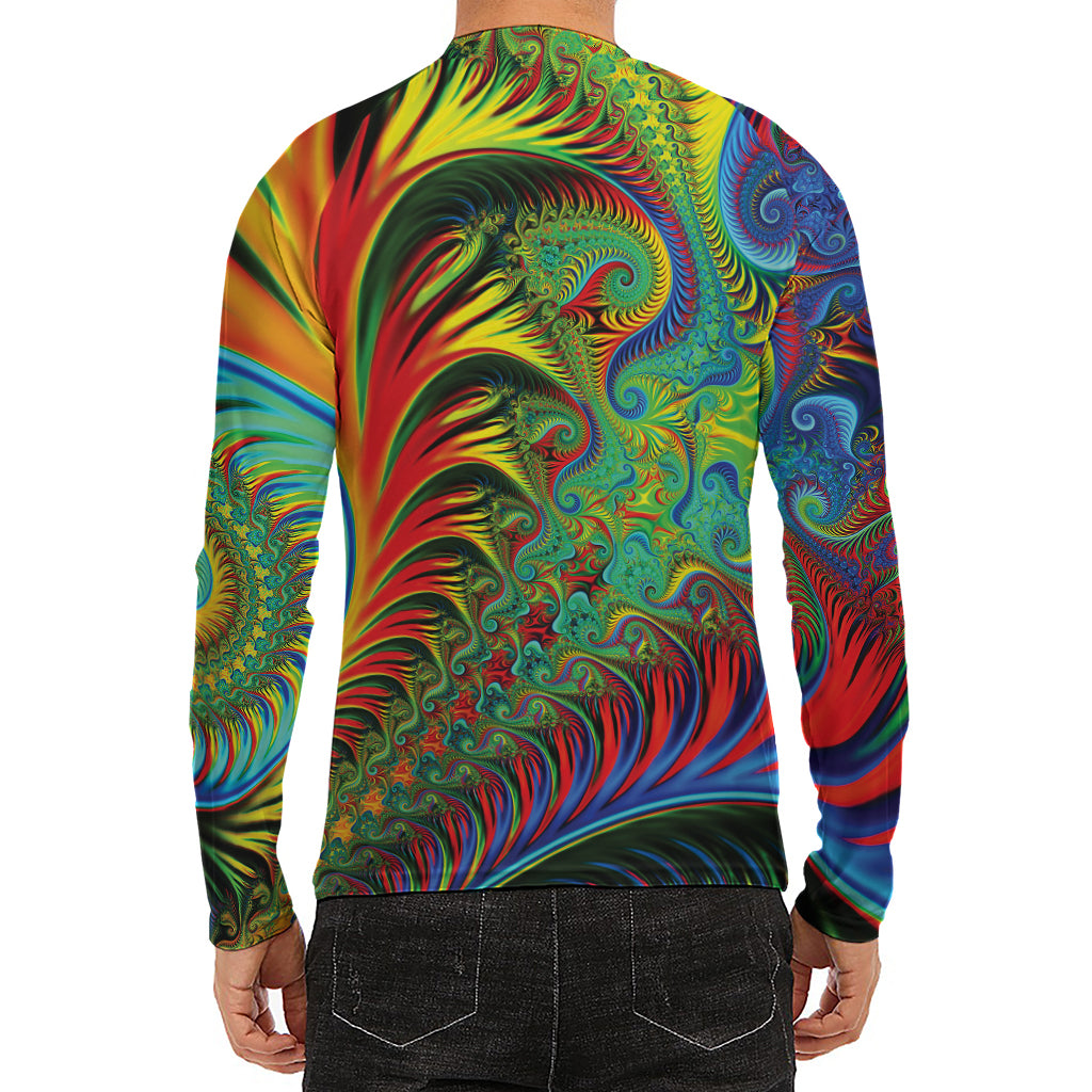 Psychedelic Fractal Print Men's Long Sleeve Rash Guard
