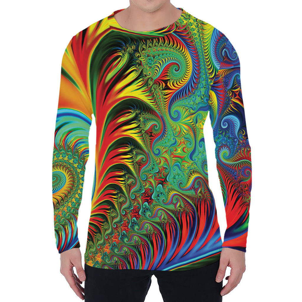 Psychedelic Fractal Print Men's Long Sleeve T-Shirt