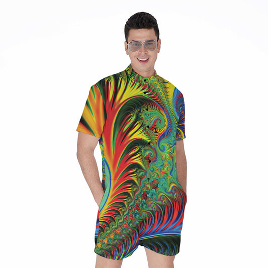 Psychedelic Fractal Print Men's Rompers