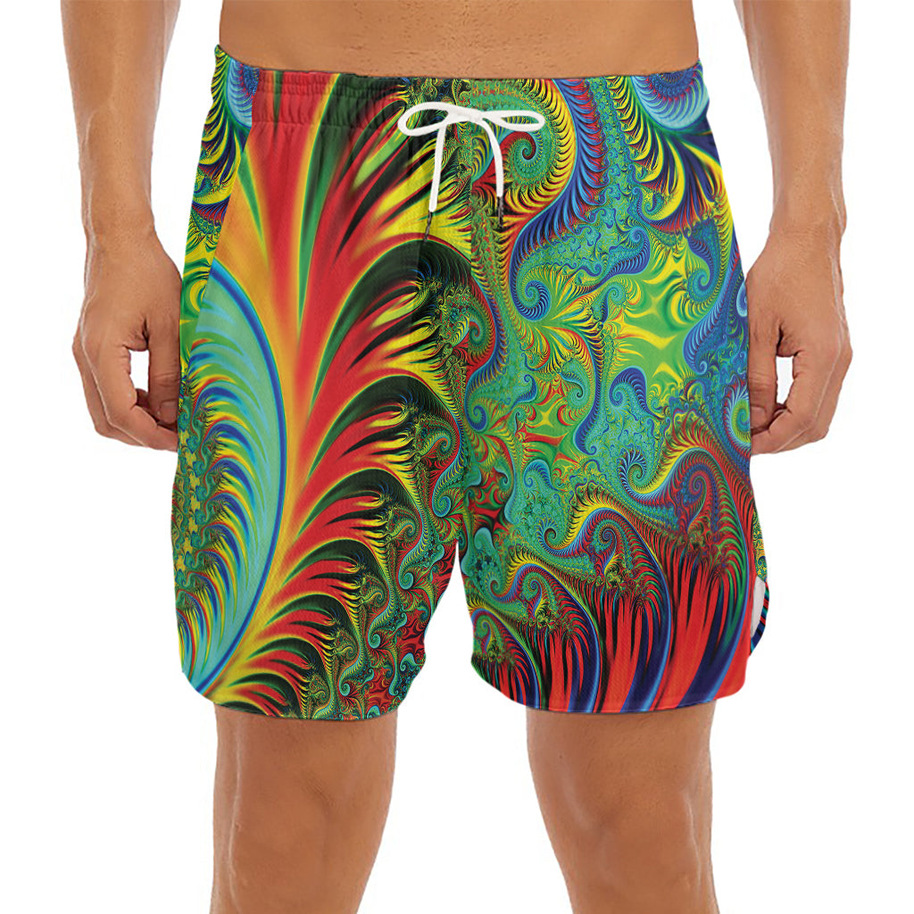 Psychedelic Fractal Print Men's Split Running Shorts