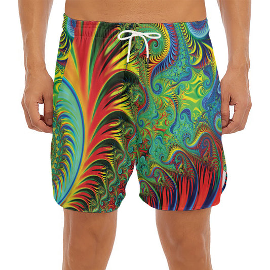 Psychedelic Fractal Print Men's Split Running Shorts
