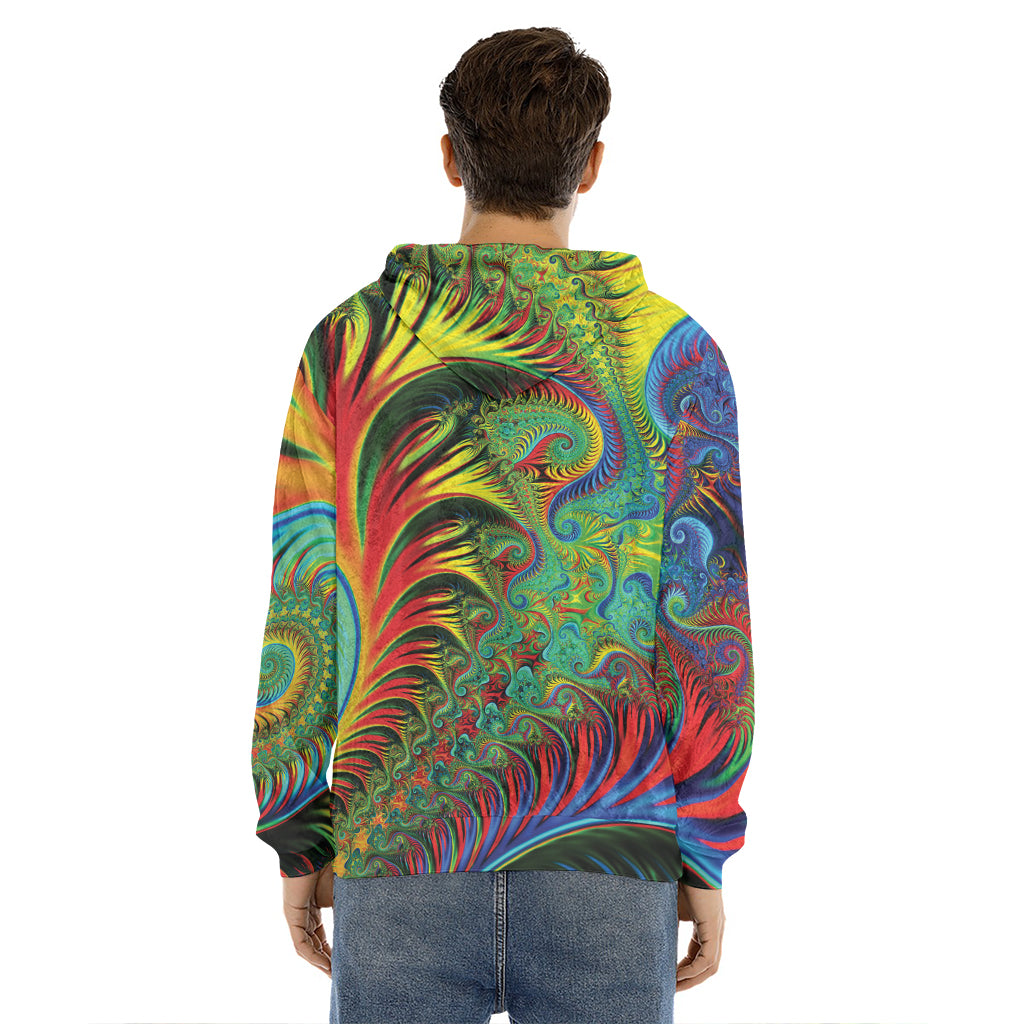 Psychedelic Fractal Print Men's Velvet Pullover Hoodie