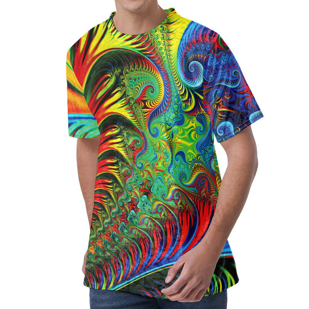 Psychedelic Fractal Print Men's Velvet T-Shirt