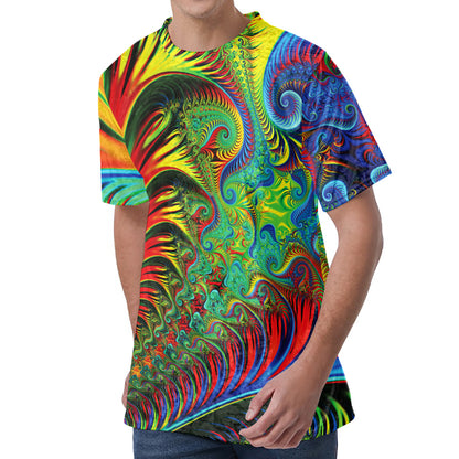 Psychedelic Fractal Print Men's Velvet T-Shirt