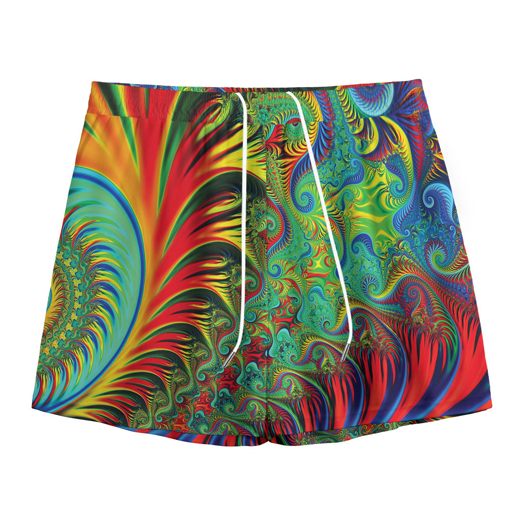 Psychedelic Fractal Print Mesh Shorts