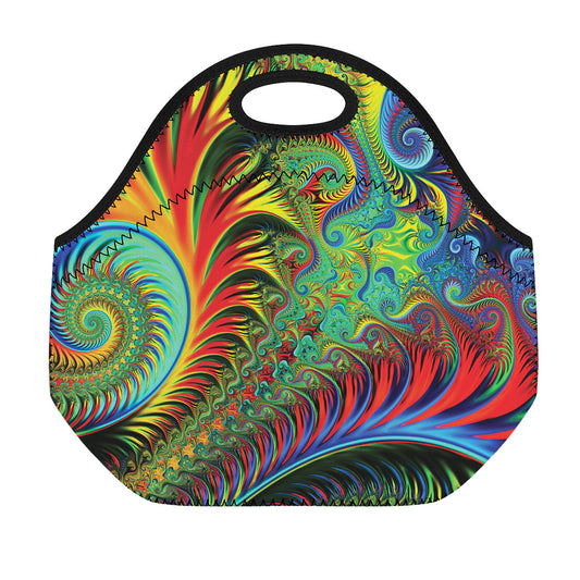 Psychedelic Fractal Print Neoprene Lunch Bag