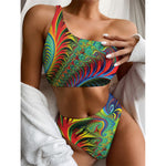 Psychedelic Fractal Print One Shoulder Bikini Top