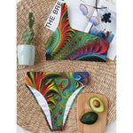 Psychedelic Fractal Print One Shoulder Bikini Top