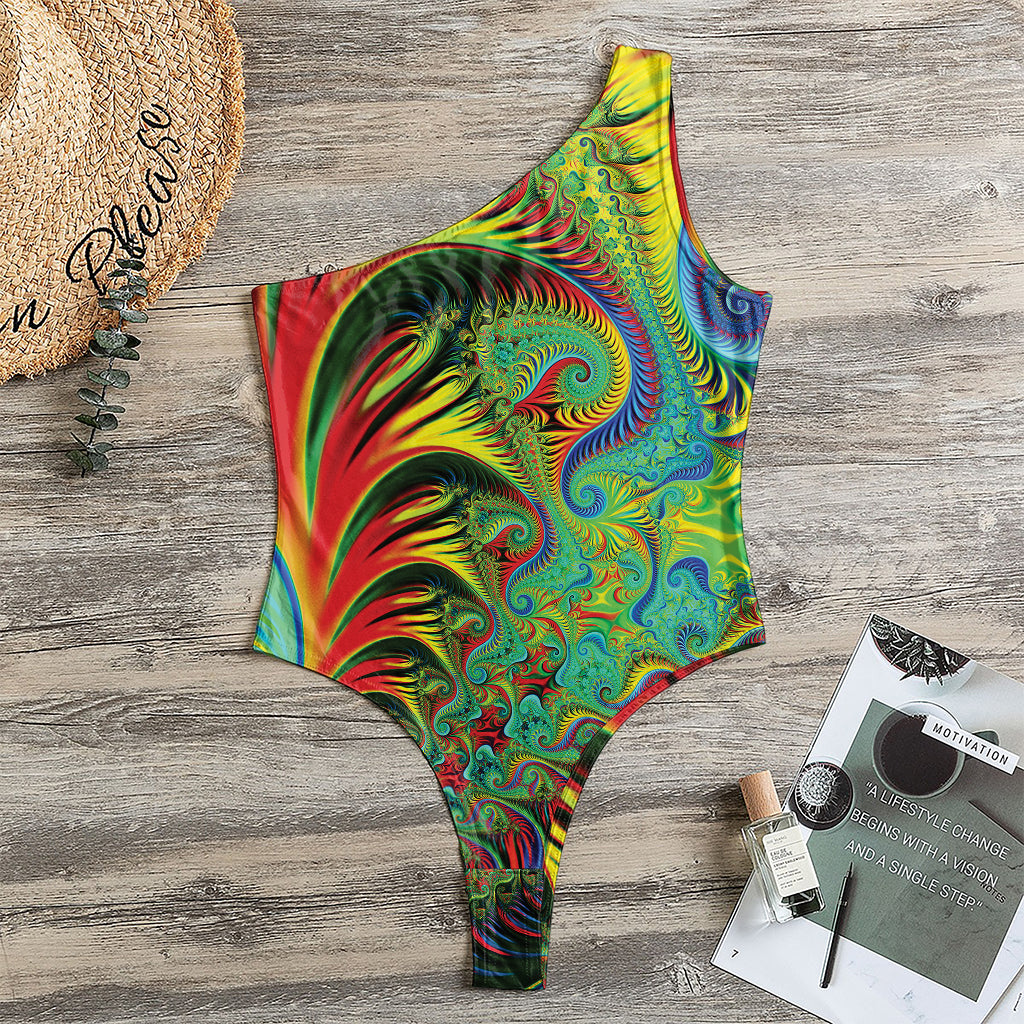 Psychedelic Fractal Print One Shoulder Bodysuit